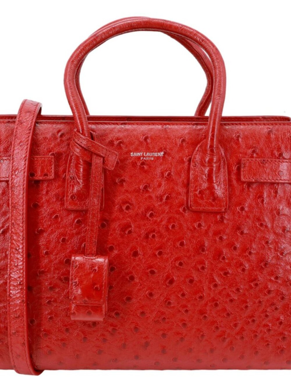Yves Saint Laurent Sac De Jour Baby Ostrich Leather Tote Bag Red